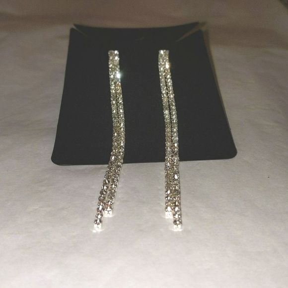 Clear Rhinestone Extra Long Tassel Earrings - Picture 6 of 12